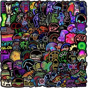 100Pcs Funny Stickers Waterproof Neon, Cool Vinyl Stickers for Water Bottles, Laptop, Cars, Bicycle, Luggage, Skateboard etc., New Gifts for Boys Girls, Kids, Teens Adults