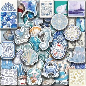 50pcs Coastal Cowgirl Stickers,Coastal Granddaughter Decor,Beachy Western Aesthetic Waterpfoor Stickers for Water Bottle Laptop Skateboard Blue Preppy Decor for Girl East Coastal Girl Bedroom Decor