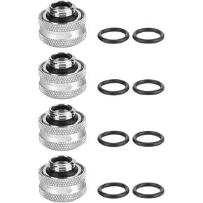 4PCS Water Cooling Tube Fittings with 8pcs Sealing Rings for 16mm Outer Diameter Tube Water Cooling Compression Fitting for Acrylic Tube for Hardline Tubeing(Silver)