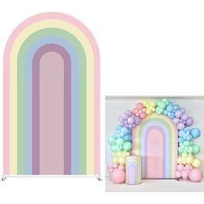 Pastel Rainbow Arch Backdrop Stand Covers for Girls Parties Arched Fabric Cover Kids Baby Shower Birthday Party Favors Decorations Background(4x7.2ft)