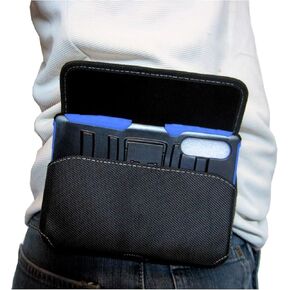 Nylon Phone Holster Pouch for LG Velvet 5G, Rugged W/Fixed Secure Belt Loop Clip Holder, Magnetic Closure, Fits with Case On Cell Phone (Black- Horizontal)