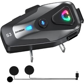 Soman Motorcycle Helmet Bluetooth, S3 Motorcycle Bluetooth Headsets 1000mAH High Battery Life HiFi Immersive Intelligent Noise Reduction and AI Communication FM Receiver (Soft Mic)