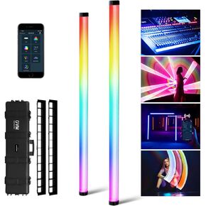 GVM RGB Tube Light with Softbox, 2 Packs 45W Handheld Wand Light, 48" Full Color LED Tube Light, 2700-10000K Stick Light with APP/DMX Control, 12 Scene Effects, MESH Networking Control Led Video Light