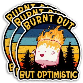 (3Pcs) Burnt Out but Optimistic Matte Sticker Funny Nurse Vintage 3" Waterproof Die-Cut Vinyl Sticker for Water Bottle Laptop Hard Hat Kindle Cars Sticker Decal Decor Stuff Gifts 3 Inches