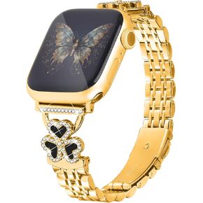JOYOZY Women Bands Compatible with Apple Watch Band 40mm 41mm 42mm 44mm 45mm 46mm 49mm 38mm, Metal Wristband Bling Elegant Clover Straps Replacement for iwatch Series 10/SE/9/8/7/6/5/4/3/2/1/Ultra