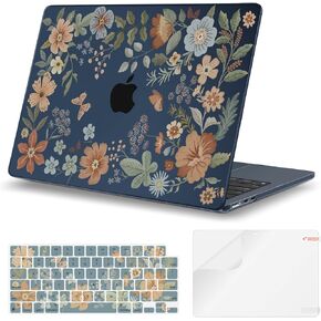 iCasso for MacBook Air 13 inch Case 2024-2022 M3 M2 Model A3113 A2681，[Ultra Thin Armor][100% Ultra Clear], Air 13.6'' Flower Crystal Clear Hard Shell Protective Cover+Keyboard Skin, Brown