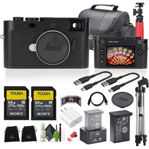 Leica M11-P Rangefinder Camera (Black) Bundle Includes: 2 64GB Memory Cards, Camera Case, 72 Inch Tripod, Memory Card Wallet, USB-C Cable, Cleaning Kit, 12 Inch Tripod