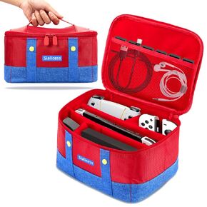 Sialicess Switch Game Traveler Deluxe Travel Case, Includes Game Card Cases,Portable Soft Shell Waterproof Protective Storage Travel Carrying (Red & Blue)