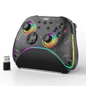 IINE Wireless Controller with Charging Dock, Pro PC Controller for PC/NS/TV/Android/IOS, Gamepad with Hall Effect Joysticks & Triggers/ 1000Hz Polling Rate/1000mAh Battery/Macro/Turbo/RGB Light/Headphone Port