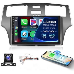 2+64G- for Lexus ES250 ES300 ES330 XV30 2001-2006 Car Radio Wireless Carplay/Android Auto,Android Car Stereo 9Inch Touch Screen GPS Navigation WiFi Bluetooth FM/RDS Mirror Link SWC Backup Camera