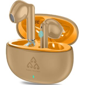 THREE PEACHES Ear Buds Wireless Earbuds Bluetooth 5.3 Headphones, in-Ear Earbuds with Charging Case ENC Dual Mic Talk Noise Canceling Touch Control Sports Wireless Earbuds for Android/iOS, Brown