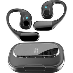 Open Ear Bluetooth 5.4 Earbuds Bone Air Conduction Headphones, Wireless Pain-Free Immersive Sound Ear Buds Headset with Mic Ear Hooks Charging Case for Running Driving Trucker Work(Black)