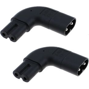 2PCS IEC320 C7 to C8 Right Angle Black 2 Hole Vertical Angle AC Adapter 250V 2.5A C8 Male to C7 Female Extended Power Adapters for Smart TV Monitor Printer Scanner