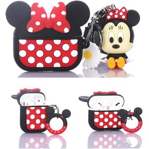 Silicone Case Cute Cover Compatible for Apple Airpods 1,2&Pro [Cartoon Funny Avatar Series with Cute Doll Keychain] (Airpods 1 and 2, Minnie)