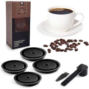 Reusable Coffee Capsule Lids for Original Nespresso Pods Vertuoline, Food Grade Silicone Caps for Any Sizes of Reusable Nespresso Refillable Capsule with Scoop and Brush (Black)