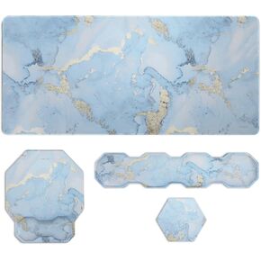 MOSISO Extended Gaming Mouse Pad&Hexagon Keyboard Wrist Rest&Mousepad with Wrist Support&Coaster, Marble Ergonomic Easy Typing Cushion with Memory Foam for Home Office, Cloud Mist Marble