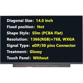 استبدال الشاشة A+ GRADE A+ New Screen لـ B140XTN07.3 ، 14.0 "، HD 1366 × 768 WXGA ، موصل دبابيس EDP/30 ، شاشة LCD لامعة ، غير ملمس ، LED مع شريط
