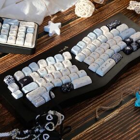 PBT Keycaps, Custom SOA Profile Keycaps 150 Keys Blue White Sea Salt Keycaps Set, Dye-Sublimation Keyboard Keycaps for 61/64/68/84/87/100/104/108 Mechanical Keyboard(Uppercase Characters)