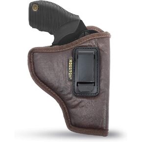 Brown Inside Waistband Gun Holster for Men/Women for Revolvers K, L, M & N Frames, Taurus Judge, 5 & 6 Shots, 2.5" to 3" Barrel. Eco Leather Concealed Handgun Holster 9mm. Pistol Holsters by Houston
