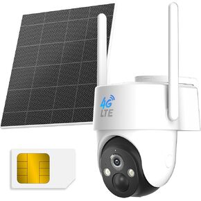 Rraycom 4G LTE Cellular Solar Security Camera Wireless Outdoor, No WiFi Security Camera Solar Powered with 2K 360° Live View, Color Night Vision, PIR Motion Sensor, 2 Way Talk, Built-in SIM Card