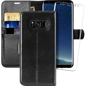 MONASAY Wallet Case Compatible for Galaxy S8, 5.8-inch, [Screen Protector Included][RFID Blocking] Flip Folio Leather Cell Phone Cover with Credit Card Holder, Black