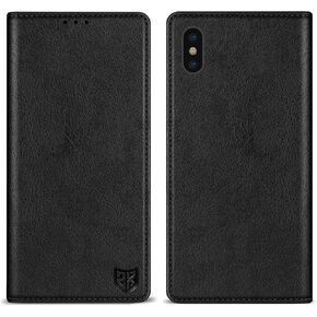 ZZXX for iPhone X/Xs Wallet Case with RFID Blocking Card Slot Stand Strong Magnetic Leather Phone Case for iPhone X/Xs Case Wallet(Black-5.8 inch)