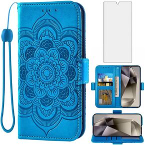 Asuwish Phone Case for Samsung Galaxy S25 Ultra 5G Wallet Cover with Tempered Glass Screen Protector and Leather Flip Credit Card Holder Stand Cell Accessories S25Ultra 25S S 25 25Ultra Women Men Blue
