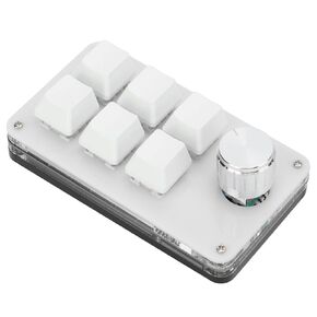 Acogedor One Handed Macro Mechanical Keyboard with Adjustment Knob, Portable Mini Mechanical Gaming Keypad, 6 Fully Programmable Keys (Black White)