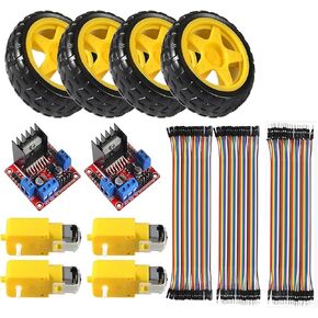 2pcs L298N Motor Drive Controller Board Module Stepper Motor TT Motor Control Module Dual H-Bridge with 4pcs DC Motor and Smart Car Wheel for Arduino