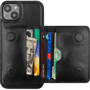 KIHUWEY Compatible with iPhone 14 Plus Wallet Case Credit Card Holder, Premium Leather Kickstand Flip Hidden Magnetic Clasp Durable Shockproof Protective Cover for iPhone 14 Plus 6.7 Inch (Black)