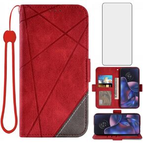 Asuwish Compatible with Motorola Moto Edge 2022/MotoEdge 5G UW 2022 Wallet Case and Tempered Glass Screen Protector Flip Card Holder Cell Accessories Phone Cover for Gen 3 XT2205-1 XT2205-2 6.6 Red