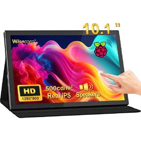 10.1" Touch Screen IPS Monitor for Raspberry Pi, 1280x800 HD Display, USB-C/HDMI, Portable Secondary Screen with Case, Speakers, Plug & Play, Compatible with Raspberry Pi 5/4B/3B+, Windows