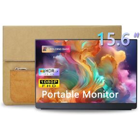 Portable Monitor For laptop 15.6 inch Travel Second External Monitor For MACbook mini PC USB-C HDMI Gaming Ultra-Slim FHD 1080P IPS Display, Dual Speakers （with Folding Stand & monitor Package ）