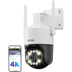 ZOSI C296 4K 8MP Plug-in Wired WiFi PT Security Camera Outdoor, Pan/Tilt Wireless Camera with AI Person Vehicle Face Detect, Color Night Vision, 2-Way Talk, Siren Alert, SD Card Storage