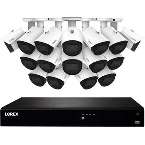 Lorex 4K 8MP 16-Camera Capable (Wired or Fusion Wi-Fi) 4TB PoE NVR System w/ 16 Metal Bullet IP Cameras - Color Night Vision, Smart Motion Detection (Person/Vehicle), IP67, Listen-in Audio (White)