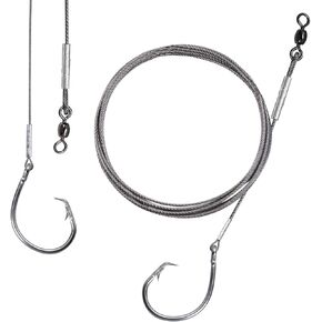 2 Pack Pre-Tied Shark Fishing Hook Rigs Heavy Duty Stainless Leader Wire and Big Game Circle Hooks 14/0 16/0 18/0 Ideal for Deep Sea Fishing Shark Tuna Halibut