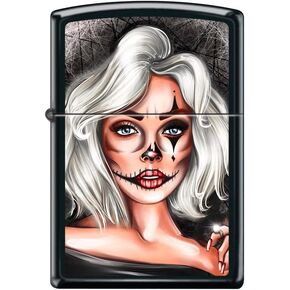 Beautiful Disaster Woman with Stitched Mouth Makeup - Black Matte Zippo Lighter