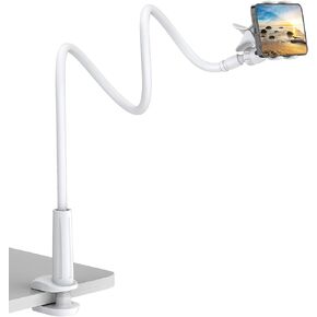 Universal Cell Phone Holder White, 360 Degree Rotation, Long Arm Clamp, Fits Screens up 27 to 43 Inches