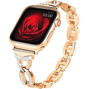 Watch Bands Compatible with Apple Watch 38mm 40mm 41mm 42mm 44mm 45mm SE SE2 iWatch Series 8 7 6 5 4 3 2 1 Women Jewelry Metal Strap with Bling Diamond Replacement Bracelet