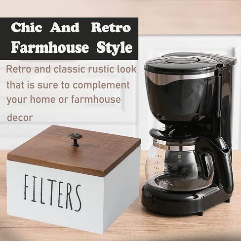 Farmhouse Rustic Coffee Filter Basket ، منظم خشبي ، تصب على حاوية تخزين مرشح محطة القهوة ، حالة مرشح القهوة المضطرب المزخرفة (أبيض) in Kuwait
