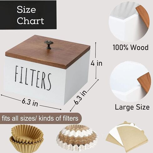 Farmhouse Rustic Coffee Filter Basket ، منظم خشبي ، تصب على حاوية تخزين مرشح محطة القهوة ، حالة مرشح القهوة المضطرب المزخرفة (أبيض) in Kuwait
