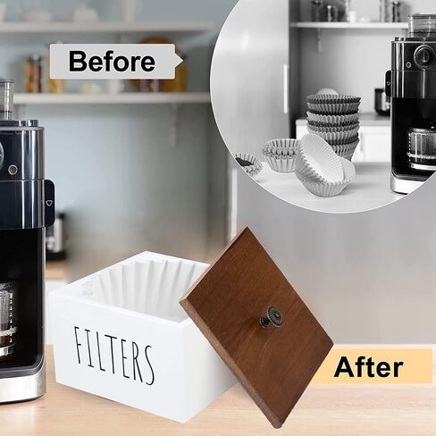 Farmhouse Rustic Coffee Filter Basket ، منظم خشبي ، تصب على حاوية تخزين مرشح محطة القهوة ، حالة مرشح القهوة المضطرب المزخرفة (أبيض) in Kuwait