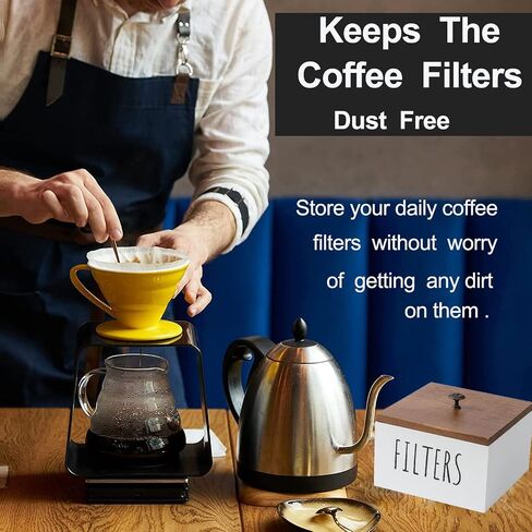 Farmhouse Rustic Coffee Filter Basket ، منظم خشبي ، تصب على حاوية تخزين مرشح محطة القهوة ، حالة مرشح القهوة المضطرب المزخرفة (أبيض) in Kuwait