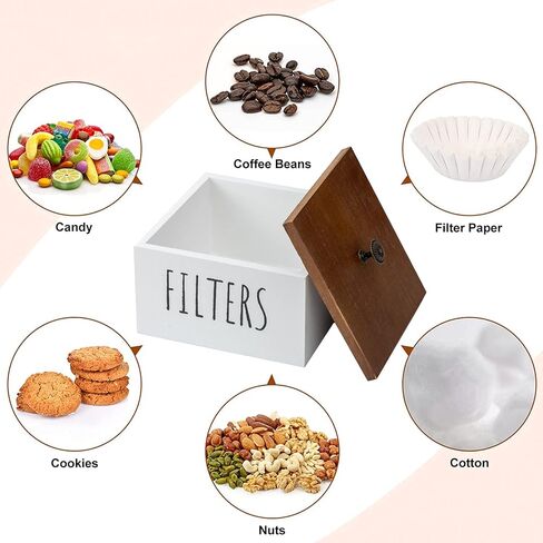 Farmhouse Rustic Coffee Filter Basket ، منظم خشبي ، تصب على حاوية تخزين مرشح محطة القهوة ، حالة مرشح القهوة المضطرب المزخرفة (أبيض) in Kuwait
