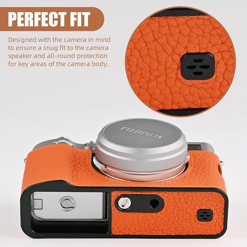 الكاميرا المصنوعة يدويًا للكاميرا المصنوعة يدويًا في حالة الكاميرا Fujifilm x100vi/fujifilm x100vi camera/fujifilm x100vi case - top layer cowhide body + لوحة قاعدة معدنية (أسود) in Saudi Arabia