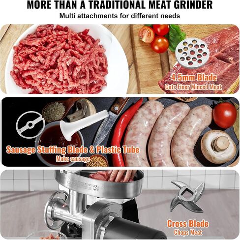 VEVOR Meat Grinder, 14 Lbs/Min Capacity Electric Meat Grinders with Blade, Grinding Plate, Sausage Maker, Stainless Steel Commercial Meat Mincer for Kitchen Restaurant Butcher Store in Saudi Arabia
