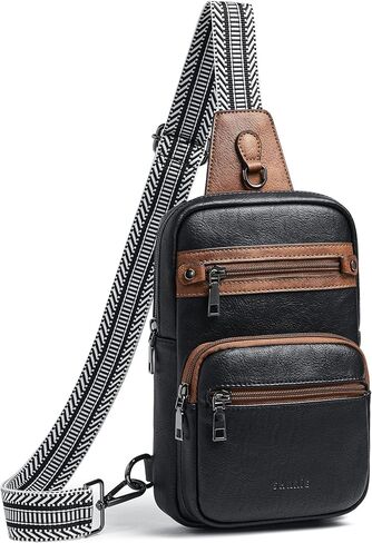 Shrrie Sling Bag For Women Men 5 Pockets Crossbody Bags Faux Leather Cross body Fanny Pack Sling Backpack Daypack for Daily Use Travel in Kuwait