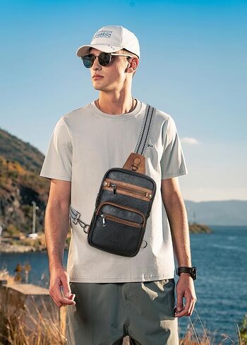 Shrrie Sling Bag For Women Men 5 Pockets Crossbody Bags Faux Leather Cross body Fanny Pack Sling Backpack Daypack for Daily Use Travel in Kuwait