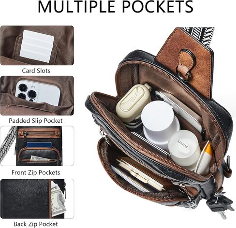 Shrrie Sling Bag For Women Men 5 Pockets Crossbody Bags Faux Leather Cross body Fanny Pack Sling Backpack Daypack for Daily Use Travel in Kuwait