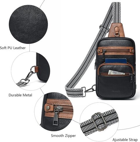 Shrrie Sling Bag For Women Men 5 Pockets Crossbody Bags Faux Leather Cross body Fanny Pack Sling Backpack Daypack for Daily Use Travel in Kuwait